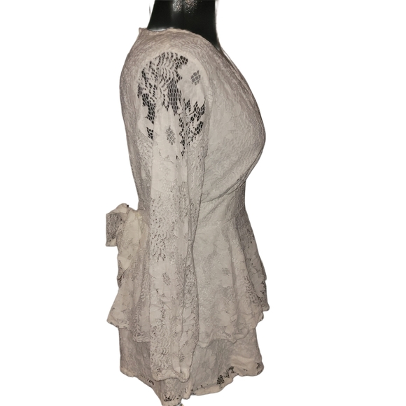 White Lace Overlay Ruffled Short Romper Jumpsuit S - Picture 5 of 8
